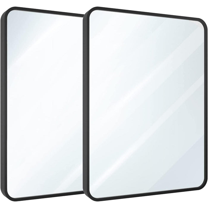 Set of Two Black Bathroom Mirrors - 24 X 36 Inch, Metal Frame Rectangle Mirror, Contemporary Farmhouse Vanity Mirror, Wall Mounted