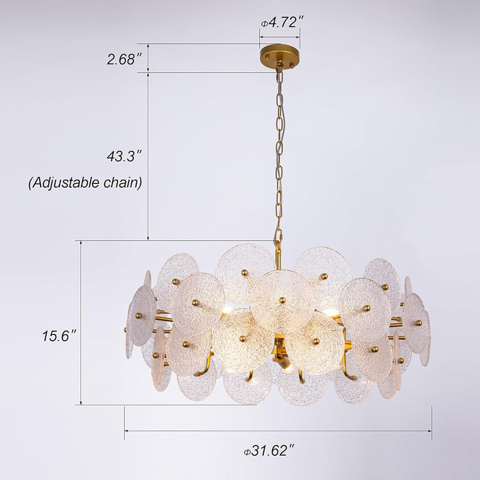 Modern Glass Chandelier 31.6", 10 Lights Large Farmhouse Chandelier Light Fixture for Dining Room, Luxury Gold Hanging Chandeliers with Seeded Glass for Bedroom Living Room Kitchen Kids Room