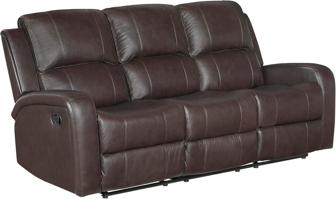 Manual Double Reclining Sofa, Top Grain Leather Match Wall Hugger Recliner Sofa, Tab Pull Reclining, High Density Foam over Pocket Coils, for Living Room/Reading Nook/Bedroom, Brown