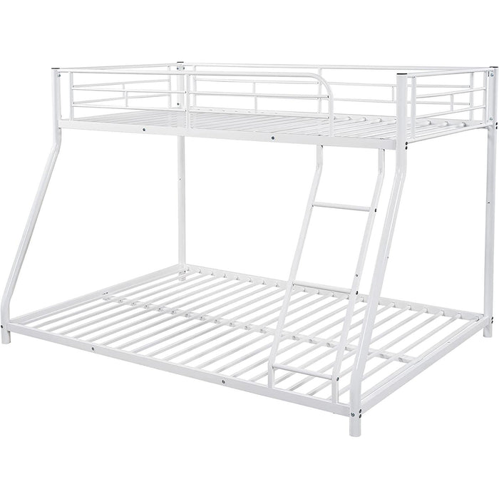 Twin over Full Metal Bunk Bed with Flat Ladder and Guardrail