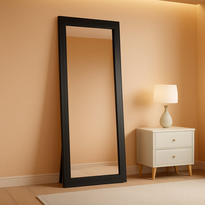 65"X22" Full Length Mirror Solid Wood Frame Floor Mirror with Stand for Living Room, Bedroom Hanging Standing or Leaning, Black