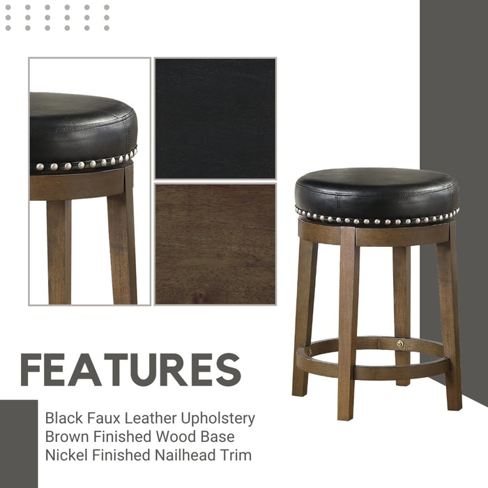 Kenmare Swivel Bar Stools Set of 2, Rustic 360 Degree Backless Swivel Counter Stools, Faux Leather Upholstered, Solid Wood Frame, Easy Assembly, round Bar Stools Swivel, Foot Rest, 25" Black