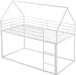 Bunk Bed Twin over Twin Metal Floor Bunk Bed with Ladder, House Shaped Bunk Bed Frame with Metal Slats for Dormitory and Bedroom, Space Saving, No Box Spring Needed