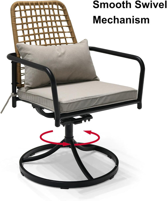 7-Piece Outdoor Dining Set, 4 Wicker Stackable Rattan Chairs ＆2 Wicker Swivel Rattan Chairs with 63'' Rectangular Patio Dining Table All Weather Frame Furniture Set