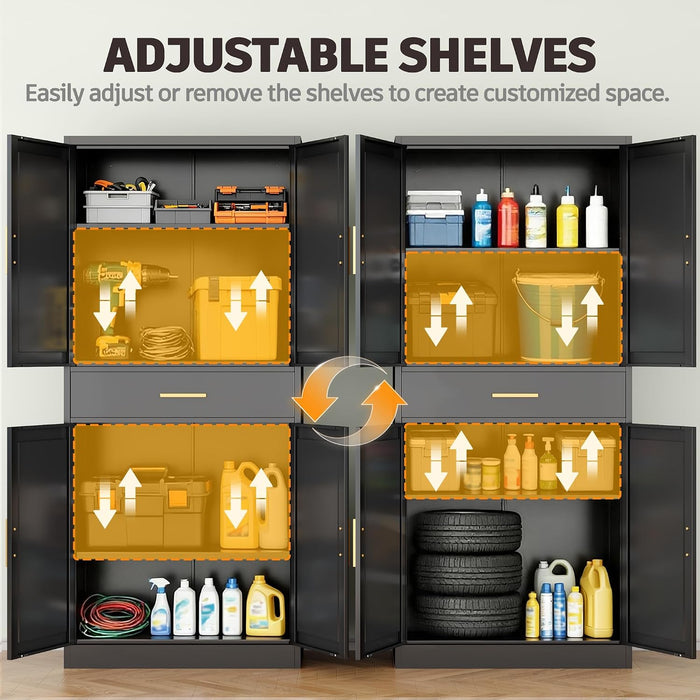 SeventyOneInchHeavyDutySteelStorageCabinetDrawerAdjustableShelvesBlack