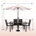 9 FT Patio Umbrella W/ Push Button Tilt and Crank Outdoor Umbrella, 8 Sturdy Ribs, UV Protection, Solution-Dyed Fabric, Beige and White Stripe