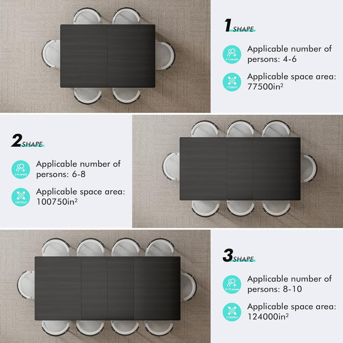 Extendable Dining Room Table for 6-10 Person - Plank and Beam Farmhouse Large Rectangular Kitchen Tables for Living Meeting Room (Onyx Black)