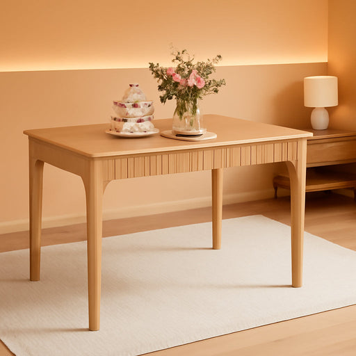 31.5" Solid Wood Dining Room Table,Rectangular Kitchen Real Wooden Table | 2 Person Modern Farmhouse Mid Century Fluted Design Furniture Desk for Home,Small Space,Apartment,Living Room Nature