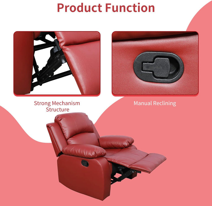Manual Leather Recliner Sofa Set for Living Room Furniture Set,Leather Recliner Couch Set for Home/Office,Leather Reclining Sofa Set for 3-Pieces(Sofa+Loveseat+Chair) Red