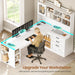 Farmhouse L Shaped Office Desk with Drawers, 61” Computer Desk with Storage Shelves and Power Outlet, Corner Gaming Desk with LED Light and Display Cabinet for Home Office (White)