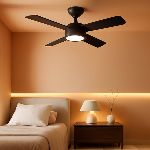 42 Inch Ceiling Fans with Lights and Remote, Small Bedroom Ceiling Fan with 3 Reversible Blades (Black/Wood), Quiet DC Motor, 6 Speeds, 3 Color, Memory Function, Modern Fan for Home, Black
