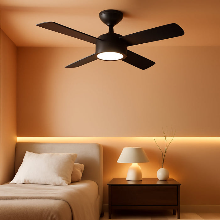 42 Inch Ceiling Fans with Lights and Remote, Small Bedroom Ceiling Fan with 3 Reversible Blades (Black/Wood), Quiet DC Motor, 6 Speeds, 3 Color, Memory Function, Modern Fan for Home, Black