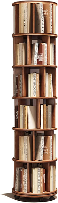 Six Tier Rotating Rubberwood Bookshelf Walnut Finish