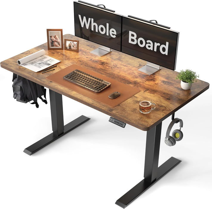 48 X 24 Large One-Piece Standing Desk, Adjustable Height Electric Computer Home Office Sit Stand up Workstation, with 4 Memory Presets, Headphone Hook, Rustic Brown