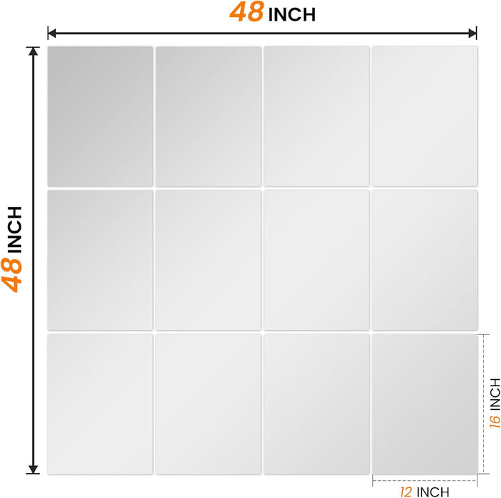 Wall Mirror Tiles, 16"X12"X12Pcs Full Length Home Gym Mirror for Garage, Bedroom, Living Room, over the Door