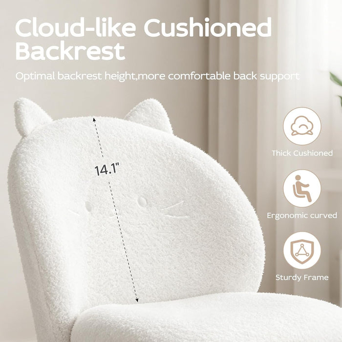 Vanity Chair with Cat Back,Armless Small Office Desk Chair,White