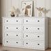 55In White 8 Drawer Double Dresser for Bedroom,Large Wood Storage Chest
