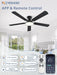 52 Inch Ceiling Fans with Lights, Flush Mount Low Profile Ceiling Fan with 6 Speeds & 3CCT, Smart Remote&App Control, Dimmable 24W LED Light, Quiet DC Motor for Living Room Bedroom,Black