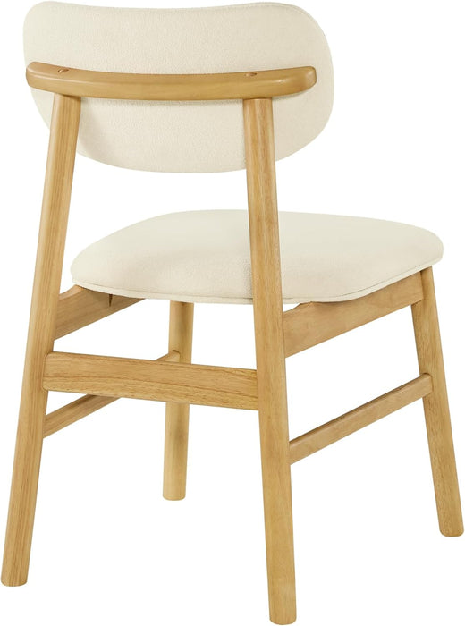 Upholstered Dining Chairs Set of 2, Mid Century Modern Kitchen & Dining Room Chairs, Solid Wood Frame in Oak, Chenille Fabric in Cream (White)