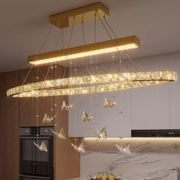 32 Inch Gold Crystal Butterfly Chandelier CeilingMount