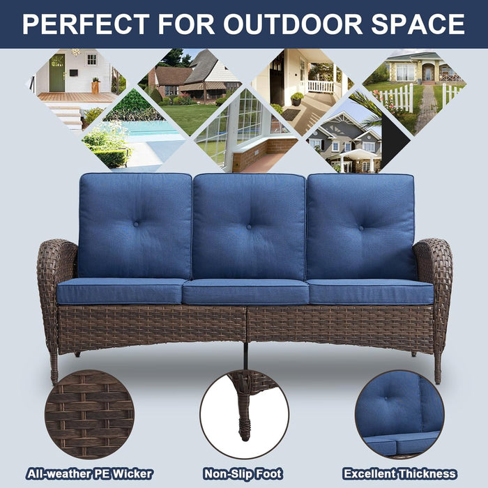 6 Piece Patio Conversation Sets - Wicker Patio Furniture Sets with Outdoor Swivel Rocker Chairs Outdoor Couch Perfect for Patio Deck Backyard, Brown Wicker Blue Cushion