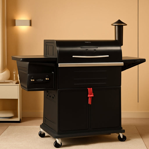 Wood Pellet Grill & Smoker 8-In-1 Pellet Grill with Automatic Temperature Control，Meat Probes，572 Sq. in Area for Backyard Camping Outdoor Party,Bright Black