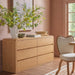 Modern 54" Wide 6 Drawers Dresser with Curved Profile Design,Oak