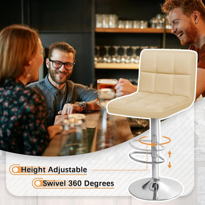Bar Stools Modern PU Leather Adjustable Swivel Barstools, Armless Hydraulic Kitchen Counter Bar Stool Extra Height Square Island Barstool with Back Set of 2 (Leather, Beige)