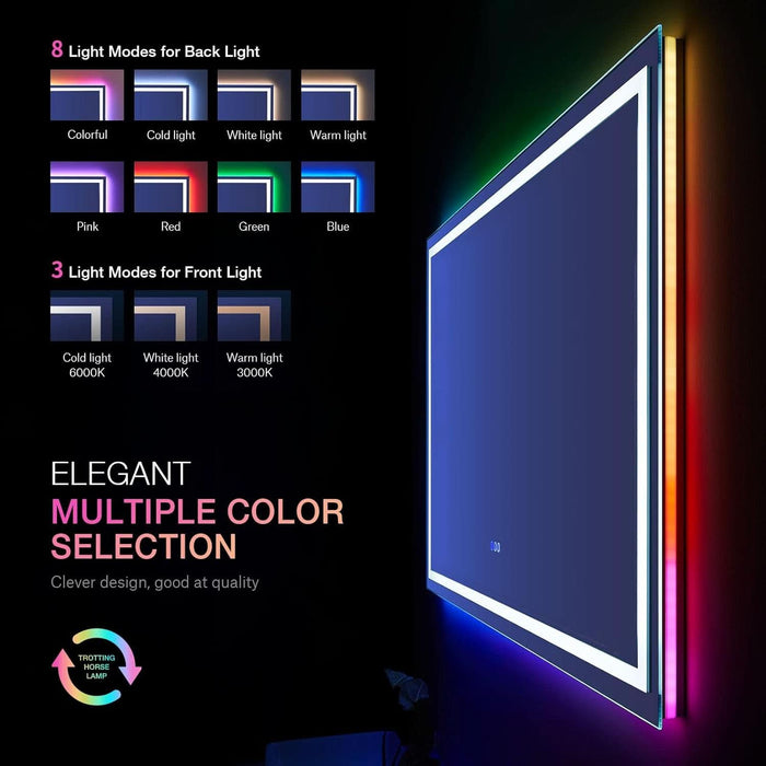 60x30 Inch RGB Dimmable LED VanityMirrorAntiFogBacklit