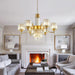 7-Light Modern Large Crystal Chandelier Gold Adjustable Hanging Pendant Light Vintage Farmhouse Ceiling Light Fixture for Living Room Dining Room Bedroom Foyer Entryway Staircase