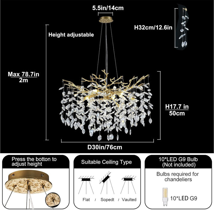 Modern Crystal Chandelier, 30" Chandeliers for Dining Room,Gold K9 Crystal Tree Branches Crystal Chandelier,10-Light Living Room Chandeliers, for Entryway, Foyer, Bedrooms, Bathroom