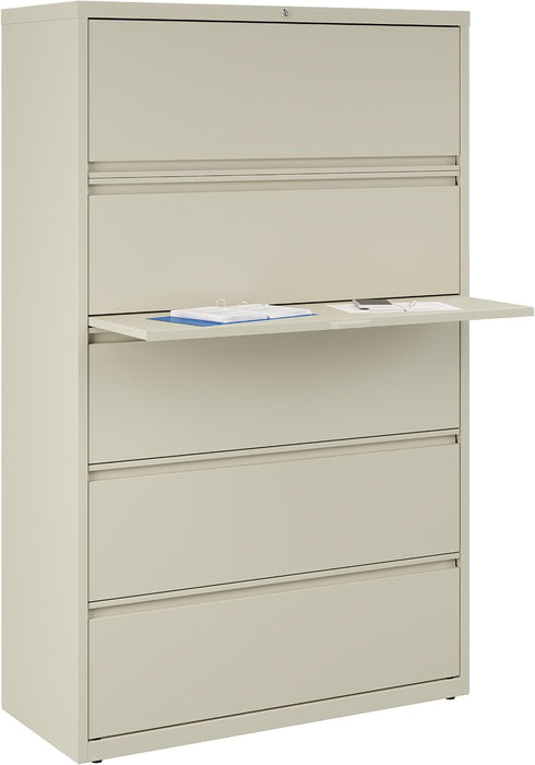 Hirsh 42 Inch Wide 5 Drawer Metal Lateral File Cabinet for Home and Office, Holds Letter, Legal and A4 Hanging Folders, Putty