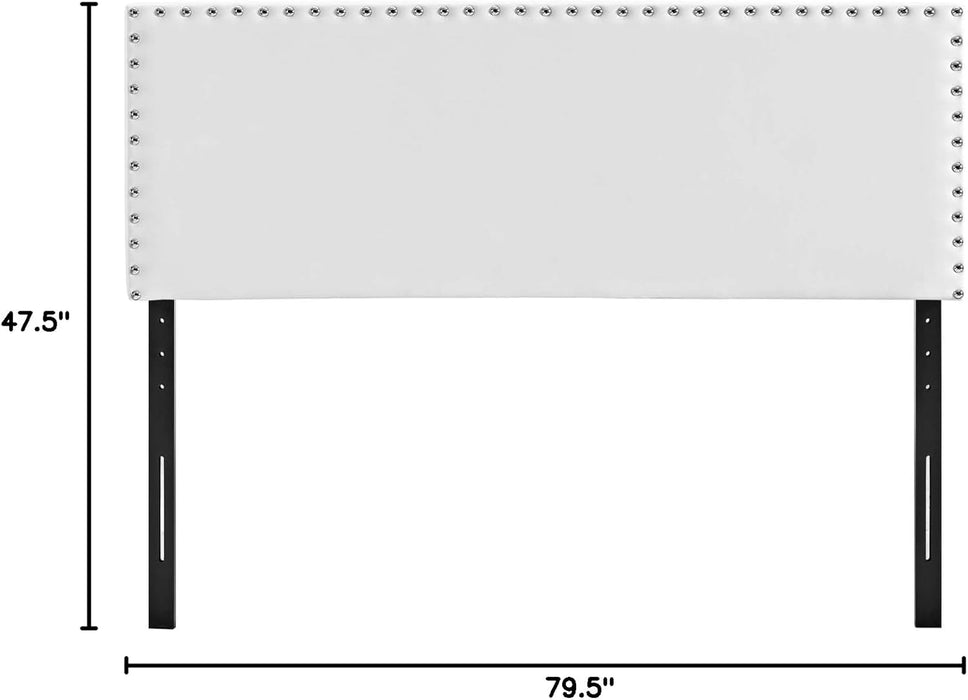 Phoebe Faux Leather Upholstered King Headboard in White with Nailhead Trim