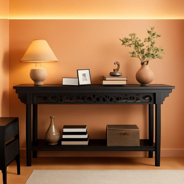 70.8-Inch Solid Wood Long Console Table, Farmhouse Entryway Table with Storage, Narrow Sofa Table Grey Couch Table for Living Room Entryway Hallway (Black)