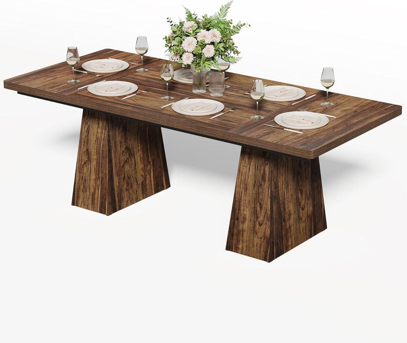 Dining Table for 6 People, Wooden Dining Table, Rectangle Table with Heavy Duty Legs, Modern Dining Table for Kitchen, Dining Room, Brown