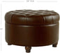 Home Decor | Button Tufted Faux Leather round Storage Ottoman | Ottoman with Storage for Living Room & Bedroom (Distressed Brown)