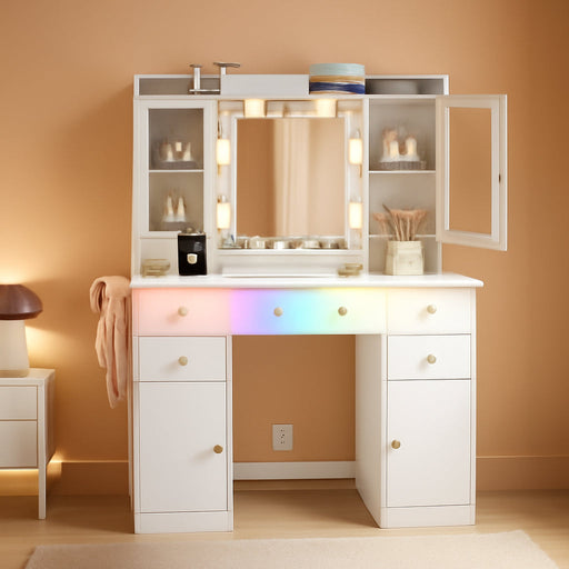 White Makeup Vanity Desk With AmbientIllumination LED