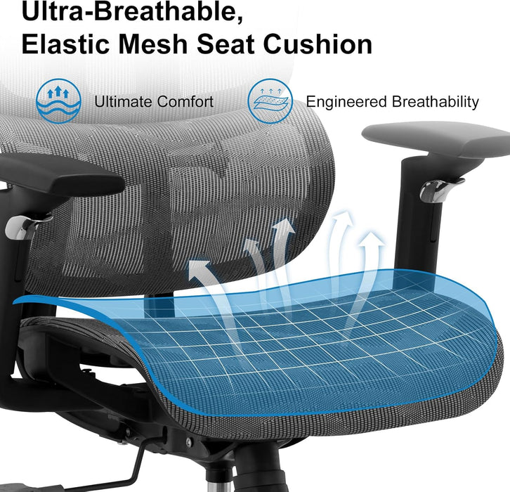 Ergonomic Office Chair, High Back Mesh Home Office Desk Chair with Adjustable Backrest & Lumbar & Wide Cushion, Big Tall Computer Task Chair with Adjustable Armrests & 90°-135° Tlit