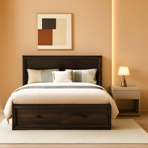 Full Murphy Bed Cabinet with Charging Station and Storage, Farmhouse Foldable Platform Bed for Guest Room, Office, Small Spaces, Black Oak