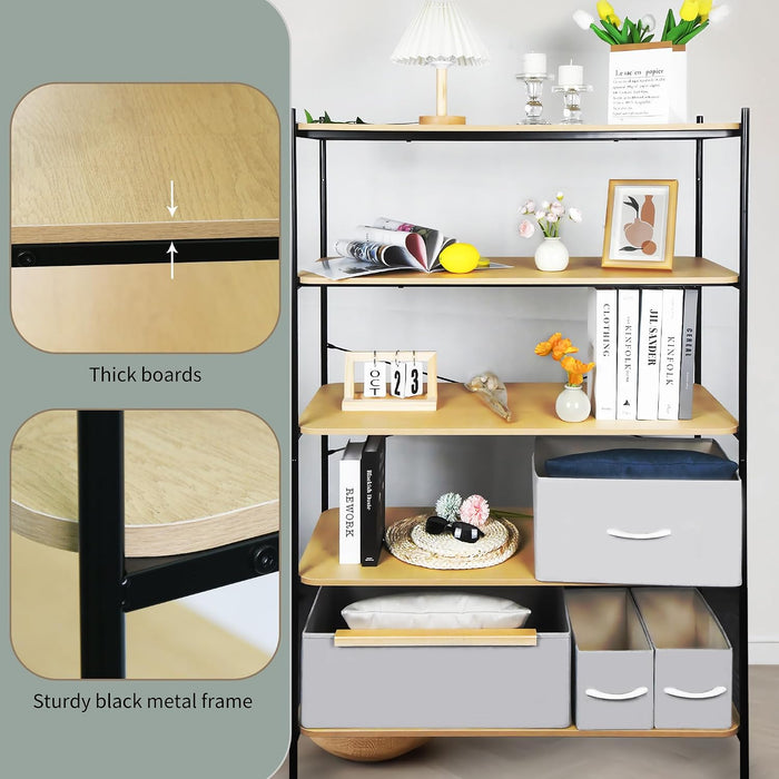 5-Tier Modern Wood Grain Bookshelf – Freestanding Bookcase and Storage Organizer for Home Office, Bedroom, and Living Room Shelving Unit
