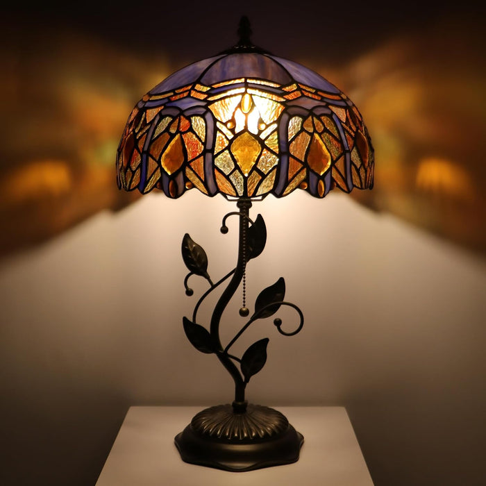 Tiffany Style Purple Jewelry Baroque Stained Glass Table Lamp 19 Inch
