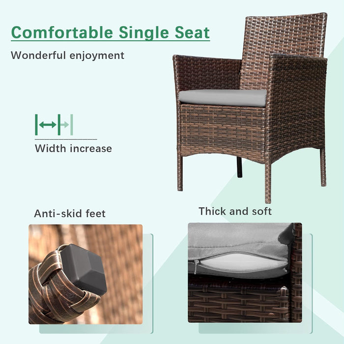 Patio Furniture 4 Pieces Conversation Sets,Brown and Gray