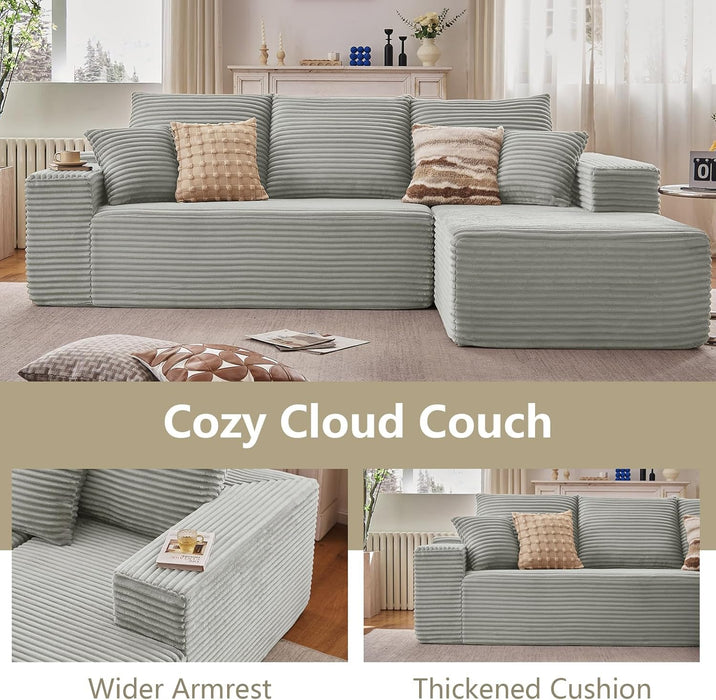 107Inch Grey Corduroy LShaped Modular Sleeper Sofa