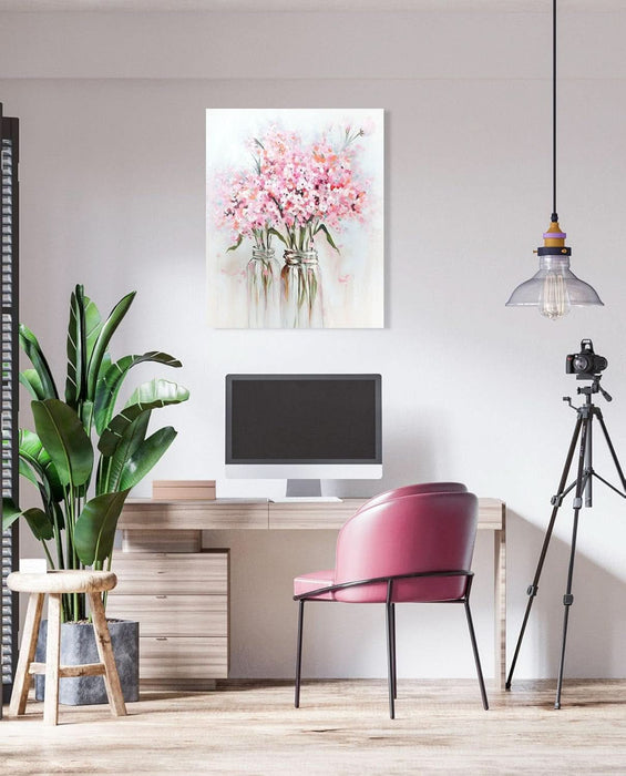 Abstract Bouquet Canvas Wall Art: Pink Flower in Vase Artwork Hand Painted Oil Painting for Teen Girl Bedroom Floral Picture Poster for Living Room Decor 24" X 30"