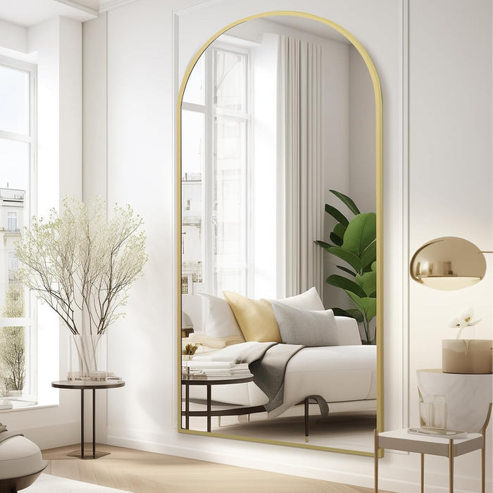 76"X34" Arched Gold Mirror Full Length, Gold Standing Floor Mirror