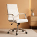 Ribbed Office Desk Chair Mid-Back PU Leather Executive Conference Task Chair Adjustable Swivel Chair with Arms (White)