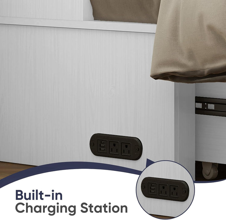 White Queen Murphy Bed With SpaceSaving USBChargingPorts