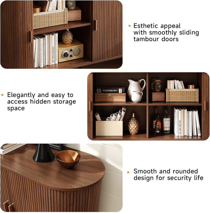 55" Sideboard Buffet Cabinet with Storage, Sliding Door & Adjustable Shelf, Modern Accent Coffee Bar Console Table for Kitchen, Entryway, Walnut
