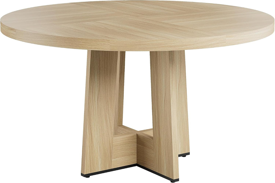 47" round Dining Table for 4-6 People - Circle Kitchen Dinner Table with Sturdy Pedestal Base, Space Saving Dinning Room Furniture for Living Room, Kitchen, Apartment, Natural