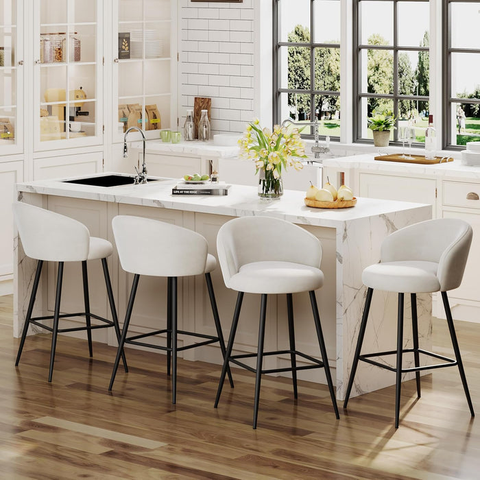 Barstools Set of 4, 30" Bar Height Velvet Bar Stools, Beige